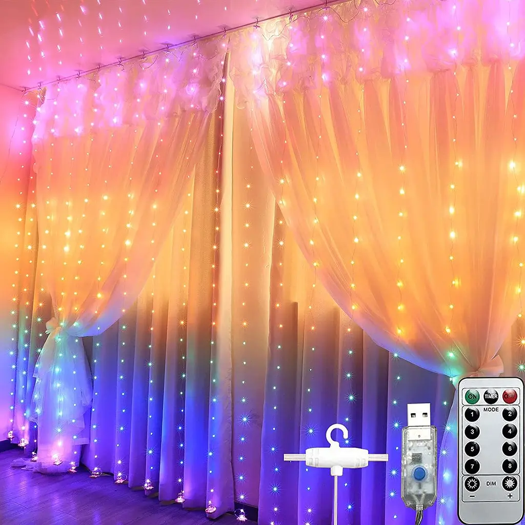 Штора светодиодная гирлянда LED Star капля росы Rainbow 3 х 3 м с пультом - фото 3