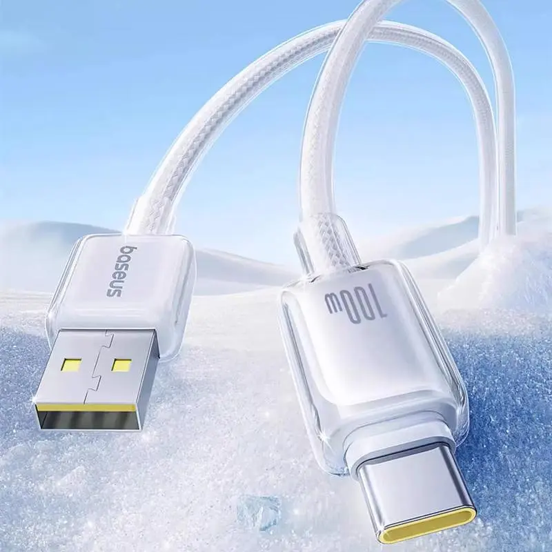 Дата кабель Baseus Crystal USB to Type-C 100W (1m) (E04279) Moon White - фото 3