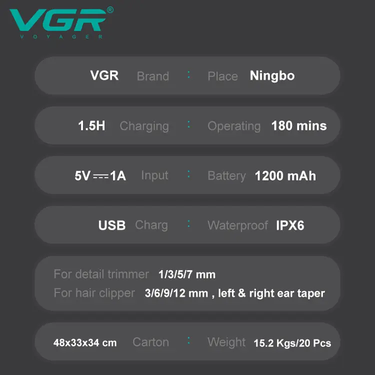 Машинка для стрижки волос VGR V-103 (8 в 1) LCD для бороды и носа + подставка Бронза - фото 9