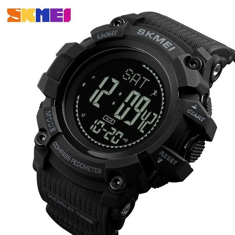 Cпортивний годинник Skmei 1356 Compass з компасом тактичні удароміцні (Чорний) - фото 2