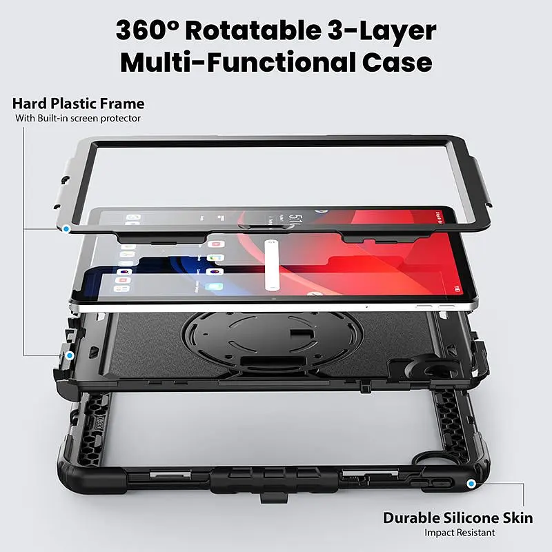 Чехол Rugged 3 Layers бронированный противоударный с защитой Lenovo Tab K11 Plus 11.45 TB352FU 2025 Черный - фото 4