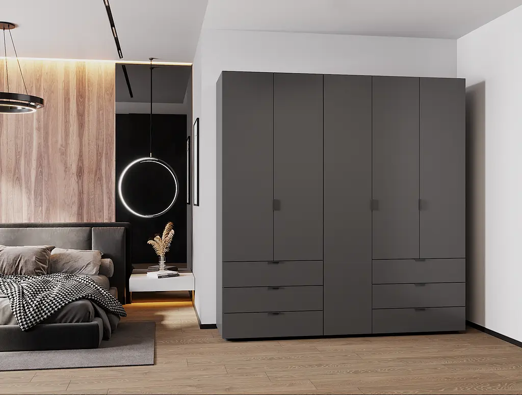 Шафа для одягу Doros Гелар розпашна комплект 2+3 ДСП 193,7х49,5х203,4 Графіт (42002132) - фото 4