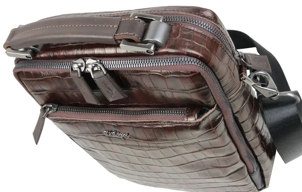 Шкіряна чоловіча сумка Mykhail Ikhtyar 20х25х7 см Коричневий (45033 croco brown) - фото 5