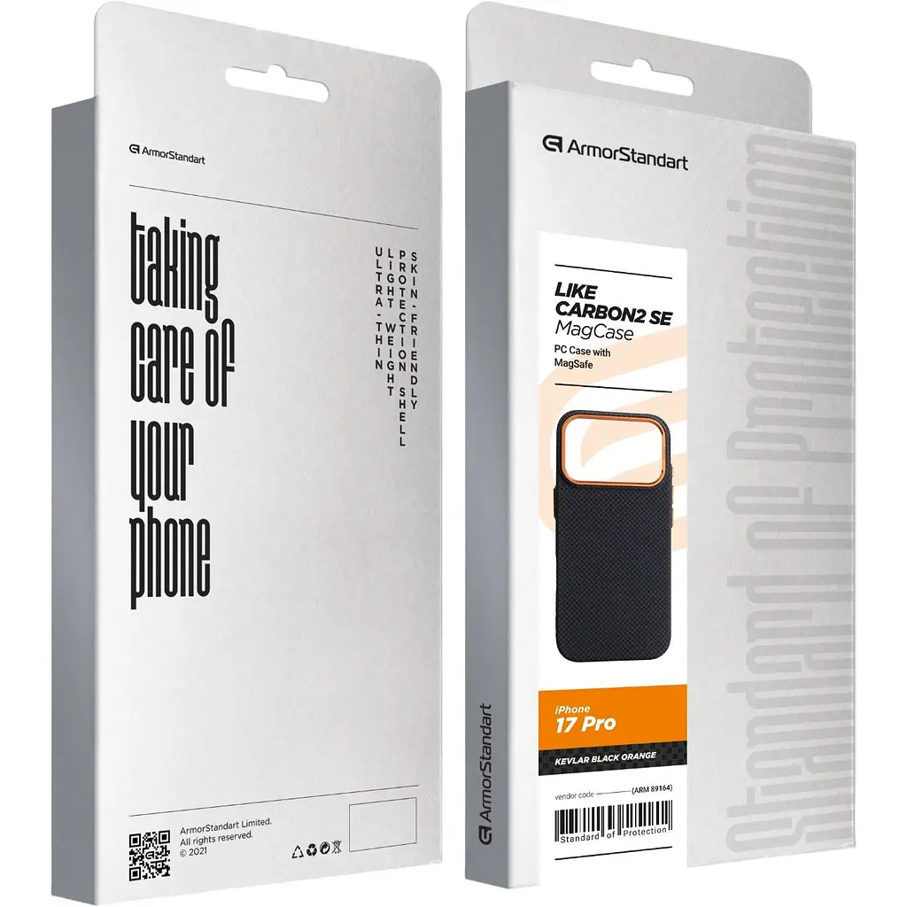 Чохол ArmorStandart LikeCarbon2 SE MagCase для Apple iPhone 17 Pro Kevlar Black Orange (ARM89164) [156301] - фото 8