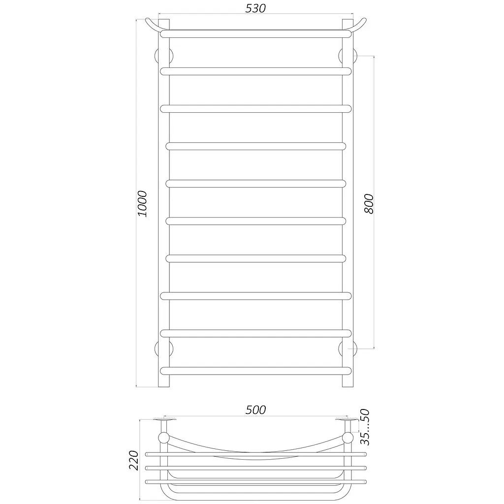 Рушникосушарка UNIO Zp W 1000-500-10 Зета з полицею (20857) - фото 5