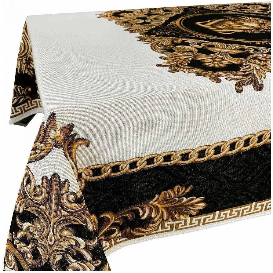 Скатертина Прованс Arte di lusso 240х135 см чорно-біла з золотим (25452) - фото 4