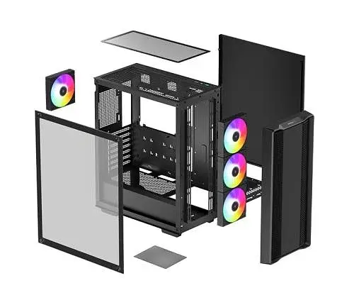 Корпус Deepcool CC560 ARGB V2, Black, без БЖ, Mid Tower, ATX / Micro ATX / Mini ITX, 1xUSB 3.0 / 1xUSB 2.0, макс. CPU - 165 мм / GPU - 370 мм, 4x120 мм ARGB, бічна панель із загартованого скла (R-CC560-BKNAA0-G-2) - фото 3