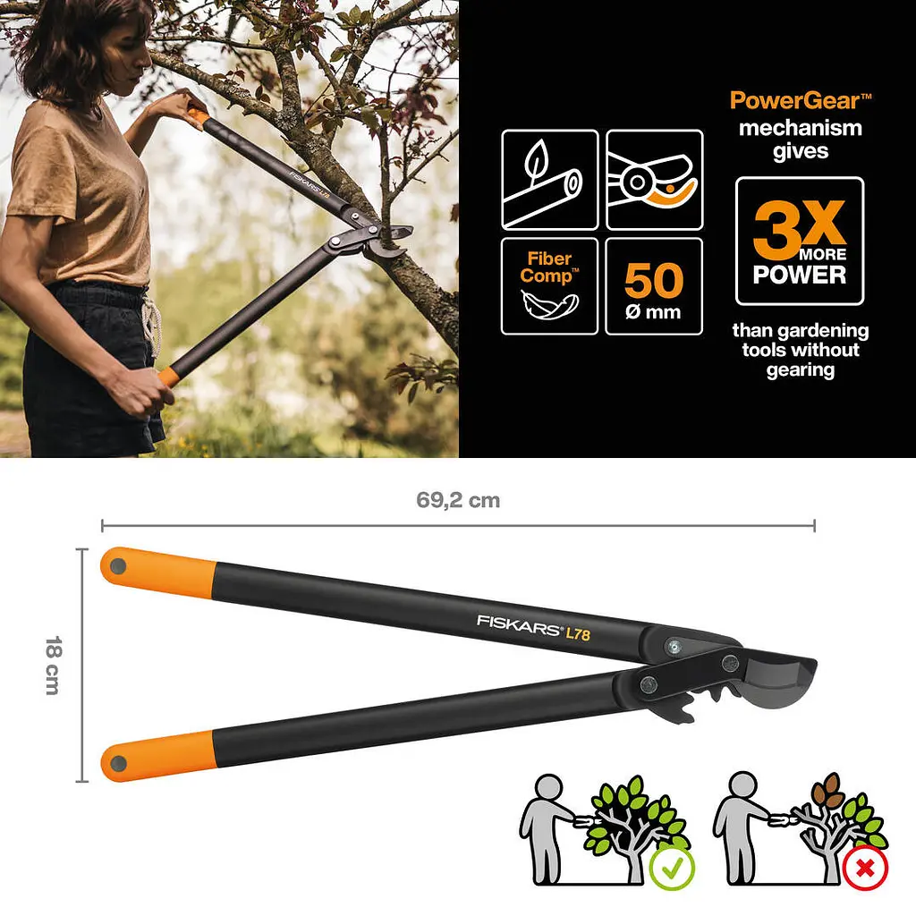 Великий площинний сучкоріз Fiskars PowerGear з загнутими лезами (L) L78 112590 (1000584) - фото 2