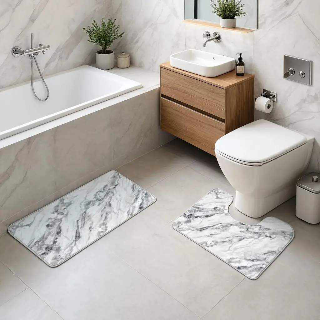 Набір килимків для ванної та туалету White Marble 50*80/40*50 см Yiwu HP-42-181 - фото 2