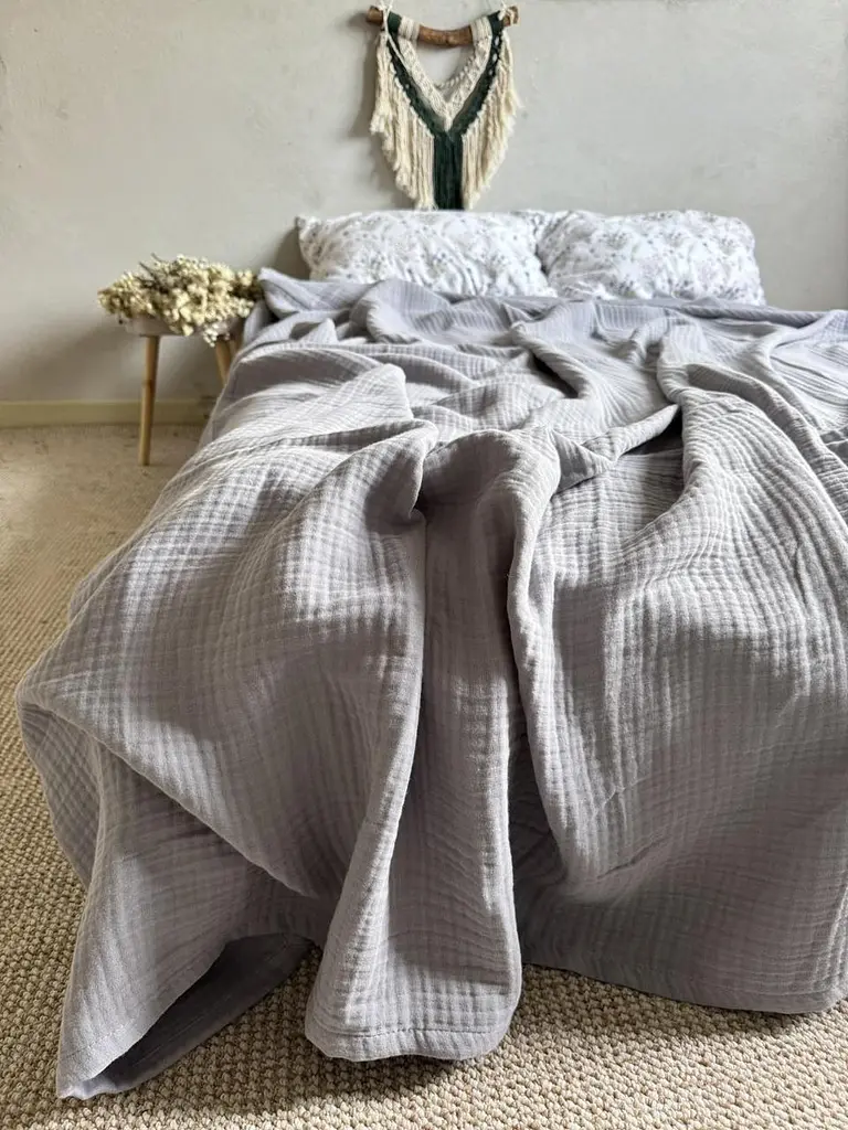 Покривало Zeintex Heaven муслінове бавовняне сіре 240х280 см - фото 2