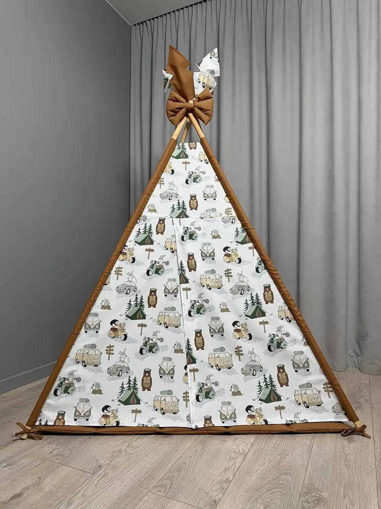 Вігвам дитячий будиночок для дівчинки та хлопчика Кемпінг на коричневому 2 з килимком Повний комплект 1057 - фото 3