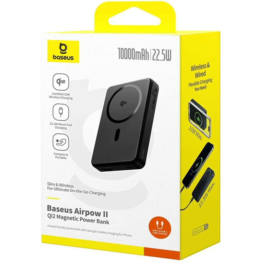 Внешний аккумулятор Baseus Airpow II Qi2 10000mAh 22.5W Black [P10080000123-00] [134990] - фото 7