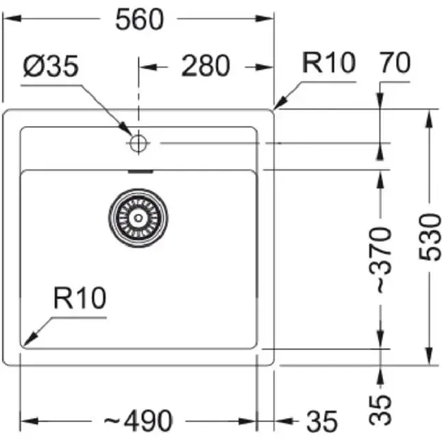 Кухонная мойка Franke Sirius тектонайт, прямоугольная, без крыльев, 560х530х200мм, чаша - 1, врезная, черный - фото 2