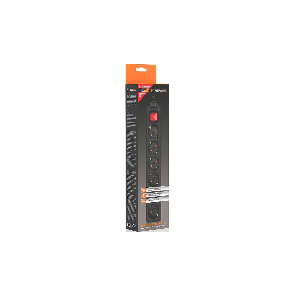 Мережевий фільтр живлення REAL-EL RS-6 Protect M 1.8m, black (EL122300032) - фото 11