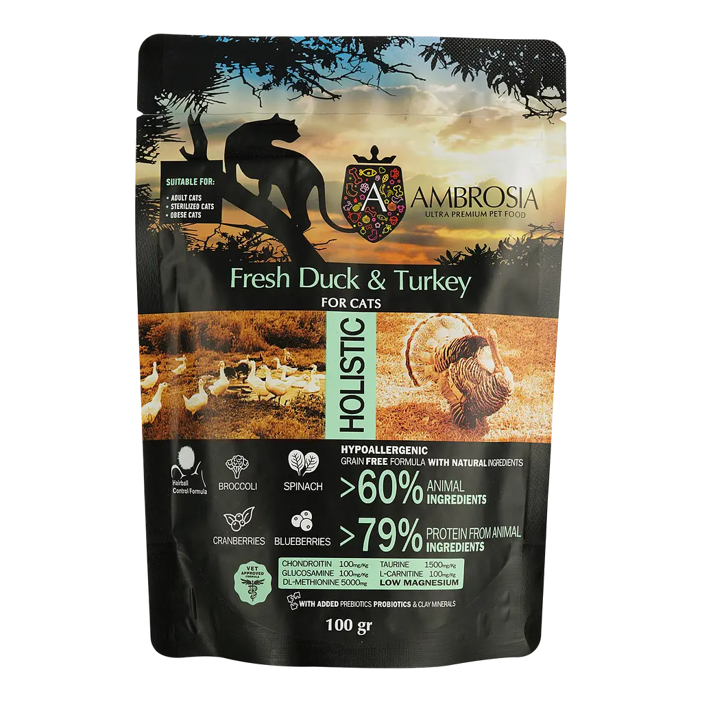Набор дегустационного сухого корма для взрослых кошек Ambrosia Grain Free 400 г (4 шт. х 100 г) - фото 5