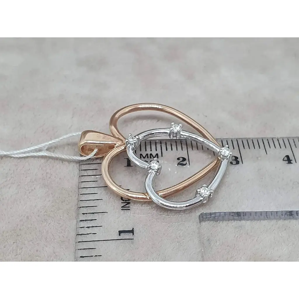 Золота підвіска ЮЗ "Багет" Серце з діамантами. 3041516 - фото 4