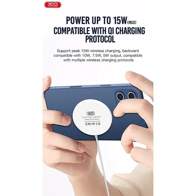Зарядка Qi XO magnetic wireless charger CX004 15W беспроводное белое - фото 7