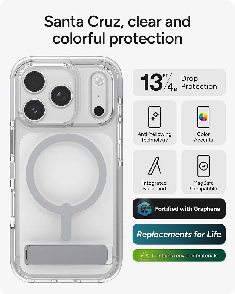 Чохол протиударний ZAGG Gear4 Santa Cruz MagSafe KS Clear Case для iPhone 17 Pro Max Прозорий із підставкою - фото 7