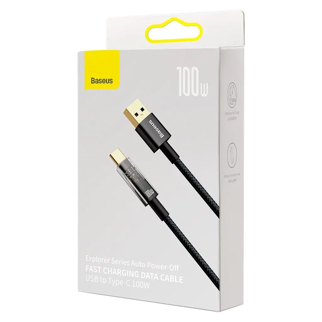Кабель Baseus Explorer Series Auto Power-Off Fast Charging Data Cable USB to Type-C 100W 1 м Чорний - фото 2