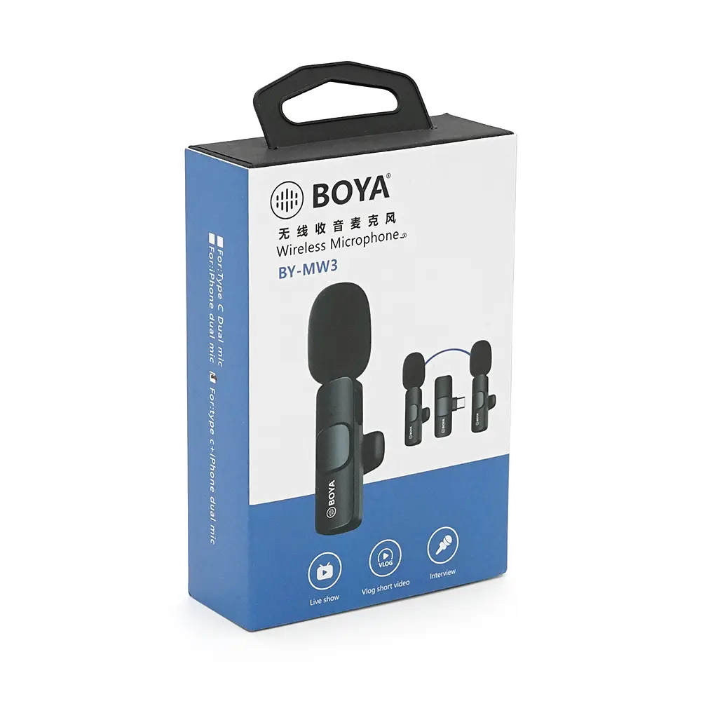 Петличний бездротовий мікрофон BOYA BY-MW3(2шт), роз'єм Type-C, вбудований акумулятор 80 mAh, Black, Box - фото 2