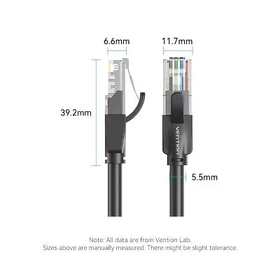 Патч-корд 8м, UTP cat 6 RJ-45 black Vention (IBEBK) - фото 2