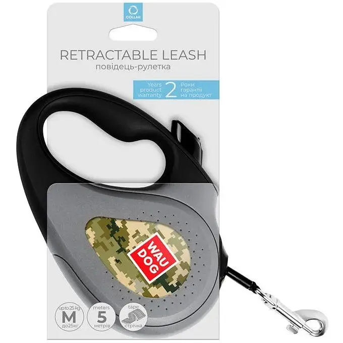 Повідець-рулетка для собак Waudog R-leash, малюнок "Мілітарі", M, до 25 кг, 5 м, світловідбиваюча стрічка - фото 5