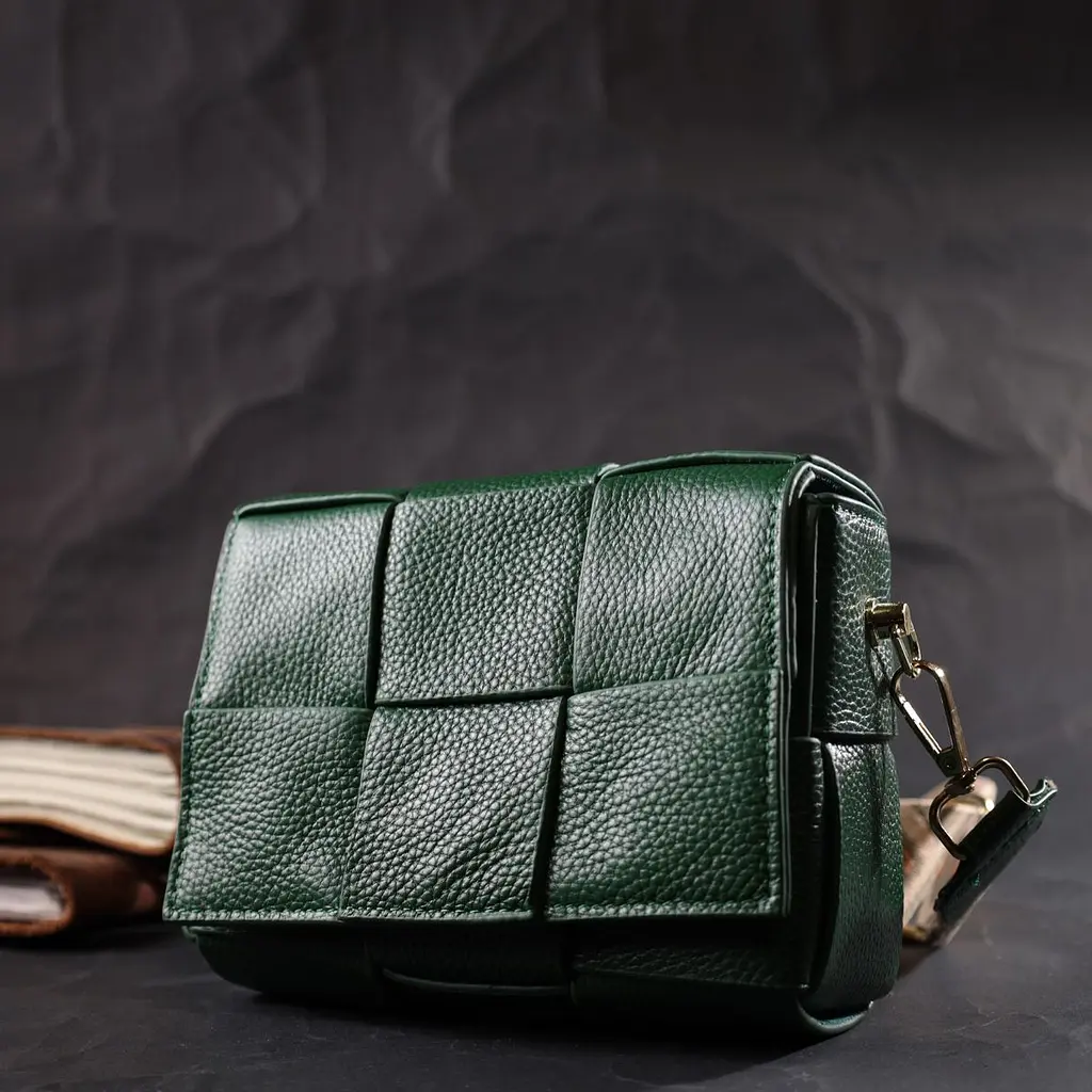 Компактна вечірня сумка для жінок з палітурками з натуральної шкіри Vintage 22312 зелена - фото 7