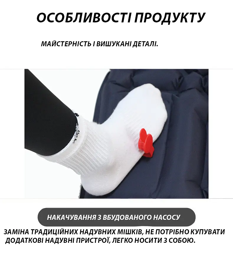 Надувний туристичний матрац 190 × 60 см з подушкою із вбудованим насосом каремат Solve олива KT6009106 - фото 7
