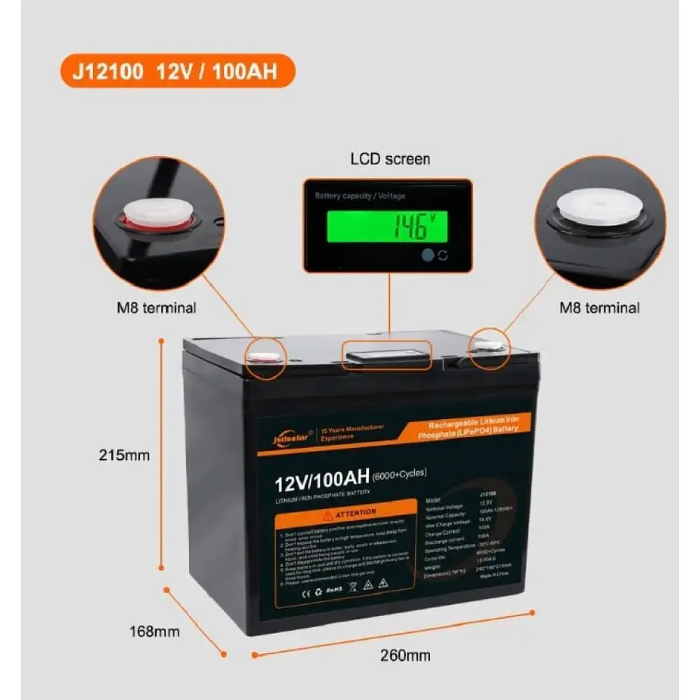 Акумулятор JSDsolar LiFePO4 12V [12.8V/100Ah/1280Wh] [JSDS12100LED] [152899] - фото 7