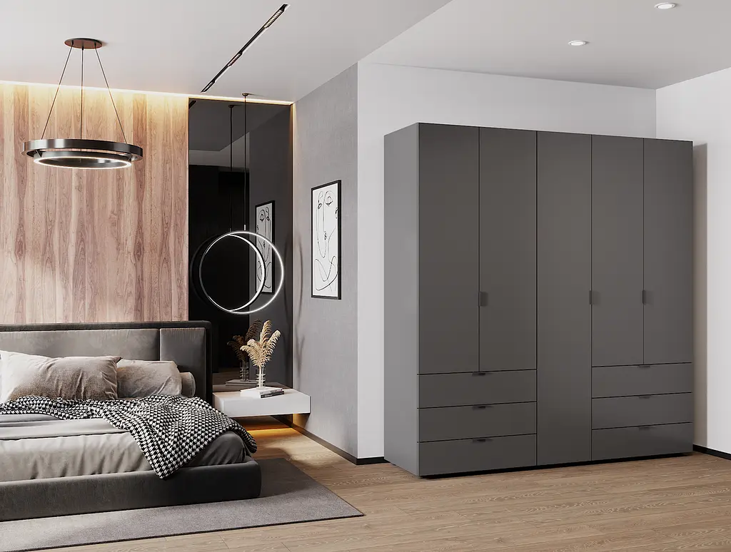 Шафа для одягу Doros Гелар розпашна комплект 2+3 ДСП 193,7х49,5х203,4 Графіт (42002132) - фото 3