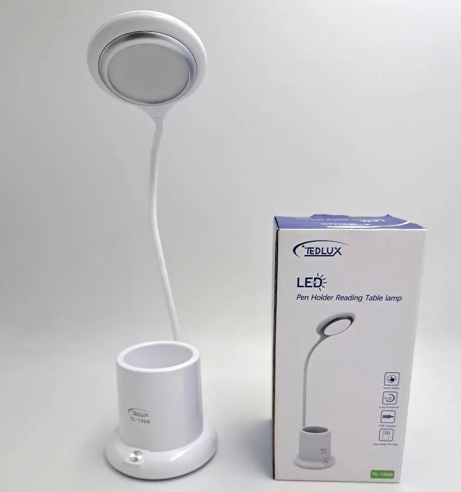 Настільна LED-лампа акумуляторна на гнучкій ніжці з органайзером світильник Tedlux TL-1006 біла - фото 2