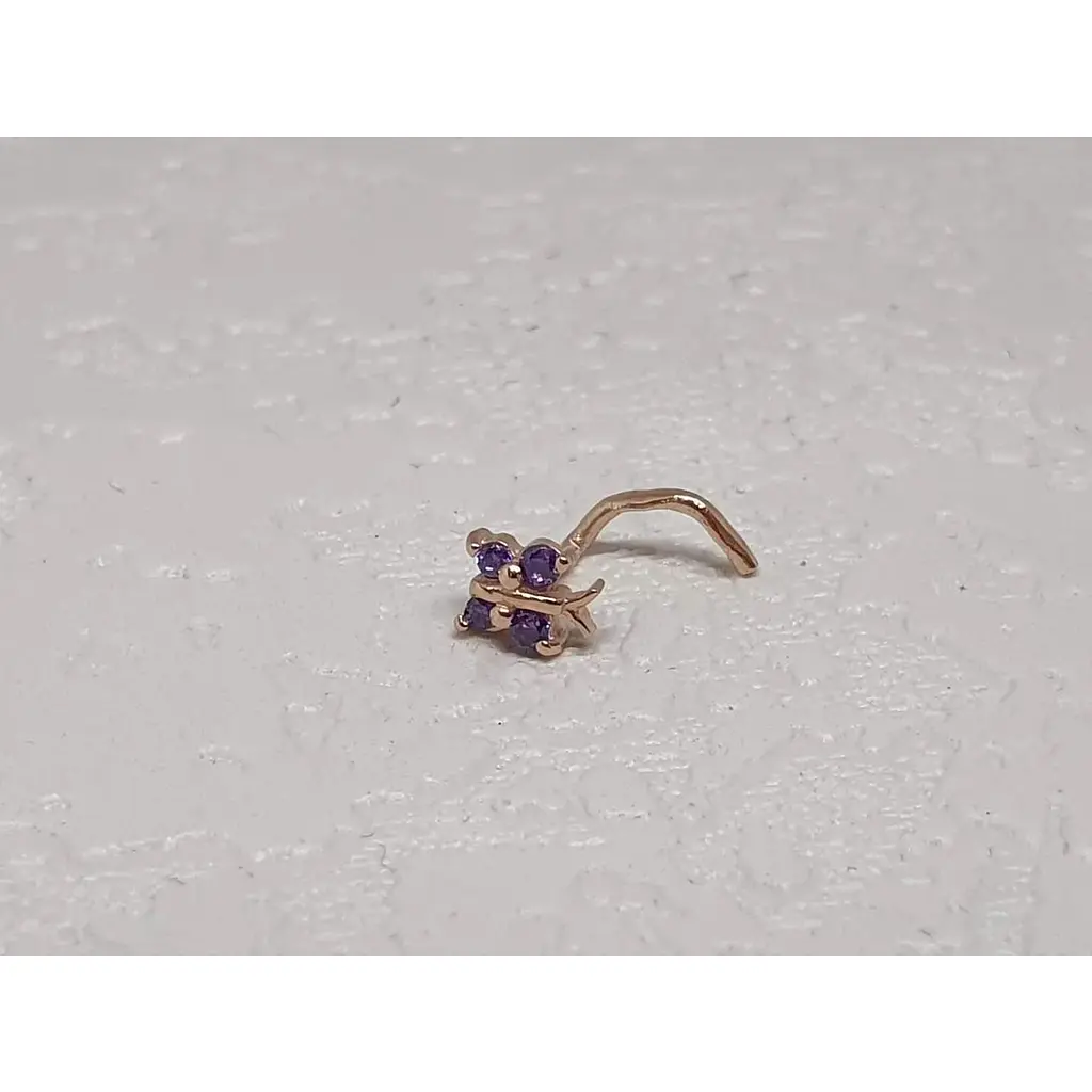 Золотая серьга-пирсинг в нос Dear с фианитами. 1041.14 Фиолетовый - фото 2