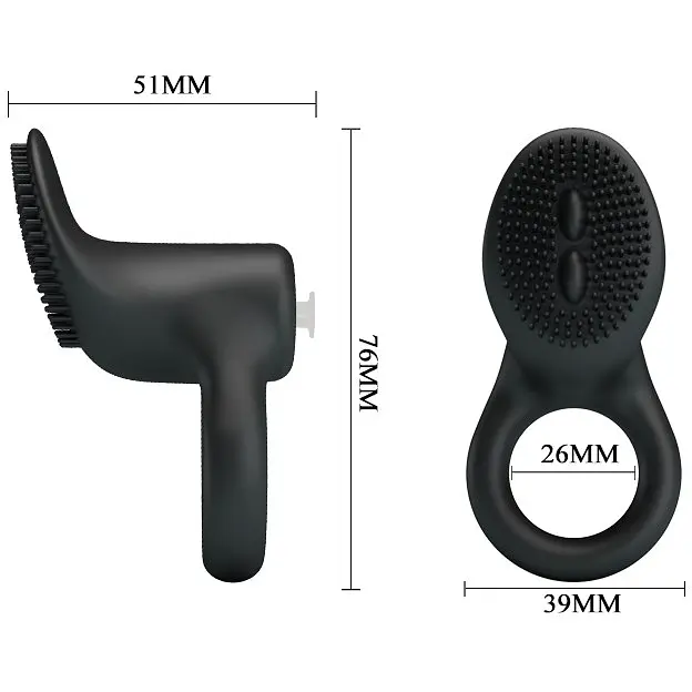 Віброкільце зі стимулятором із язичками Pretty Love LyBaile Cobra Penis Ring Vibrating Black, 5.1х2.6 см (чорний) - фото 7