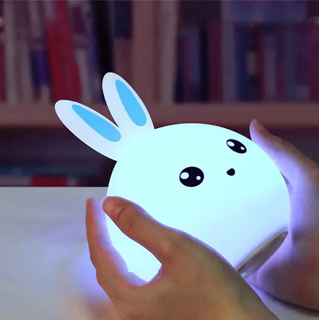 Дитячий світильник – нічник Зайчик LED Rabbit Soft Touch силіконовий із вбудованим акумулятором 7 режимів свічіння - фото 3