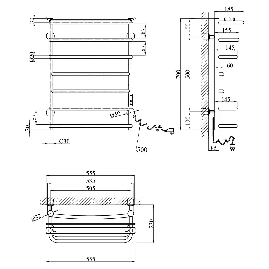 Сушарка для рушників електрична Kroner KRP Stern ER700x500-7 (CV036329) - фото 6