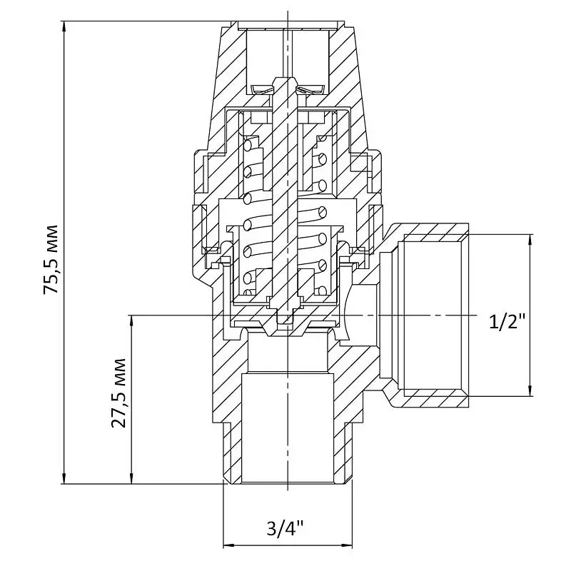 Клапан запобіжний ВЗ Koer 1/2"x3/4" KR.1261 (1.5 бар) KR3105 - фото 2