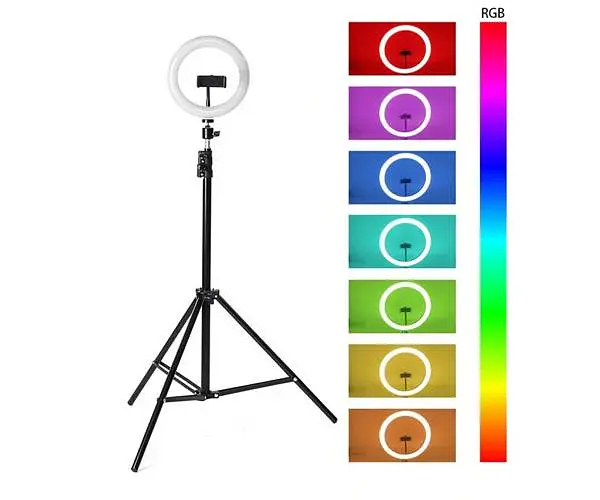 Студійна 360 ° світлодіодна LED лампа зі штативом No Brand LIVE LIGHT RGB MJ38 діаметр - 38см - фото 5