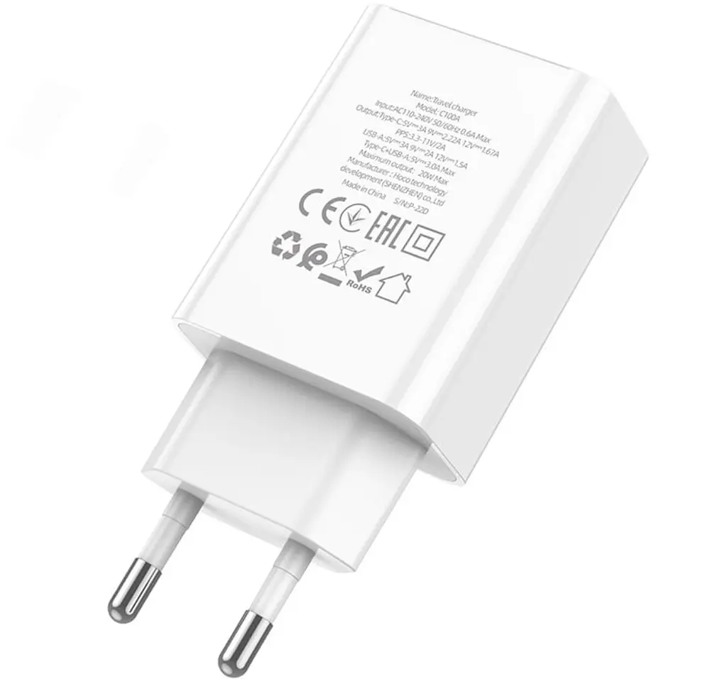 Зарядний пристрій Hoco C100A USB QC3.0 / Type-C (PD) 20W швидка зарядка з дисплеєм - White - фото 4