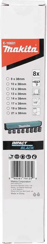 Набір головок ударних 1/2" 8-21 мм (8 шт) Makita Impact Black E-16601 - фото 3