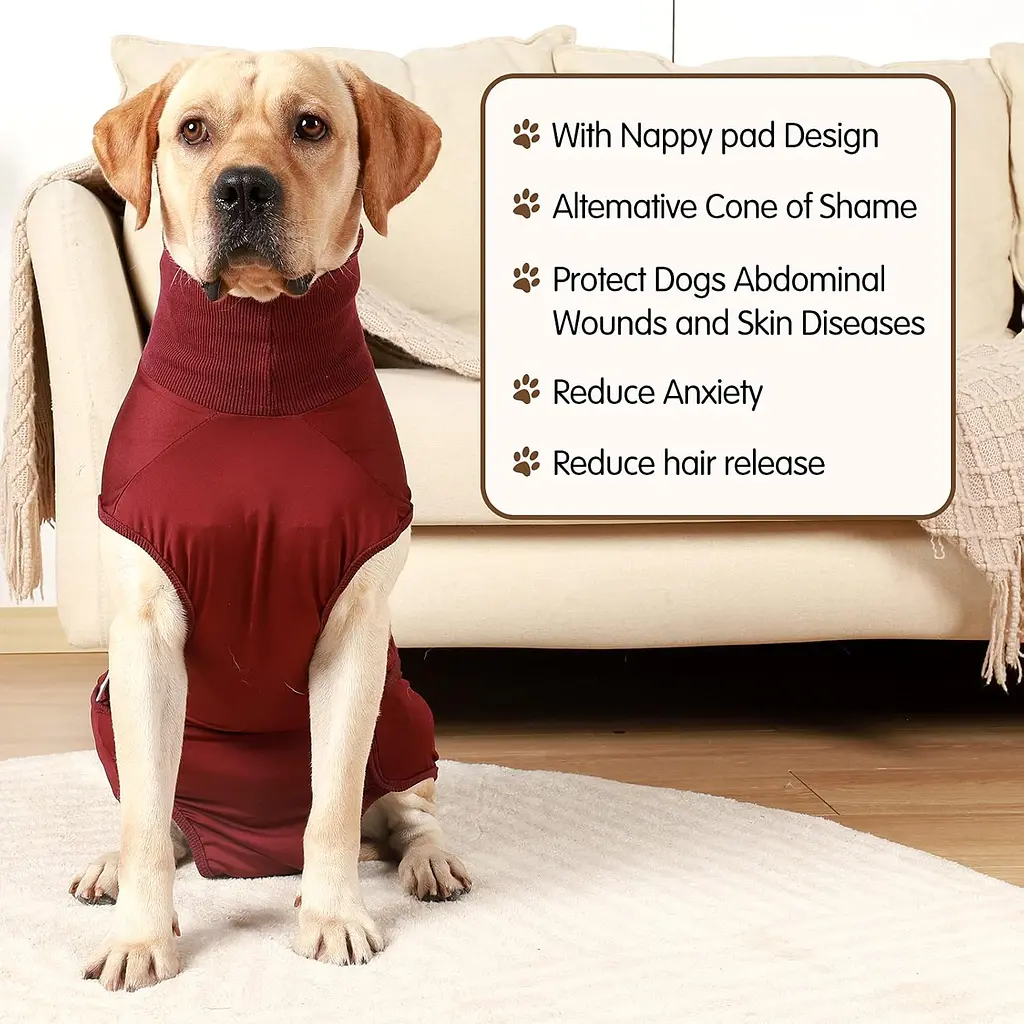 Гігієнічні труси/комбінезон для собак WanTalk Full Body Dog Diaper, Wine Red, 2XL - фото 3