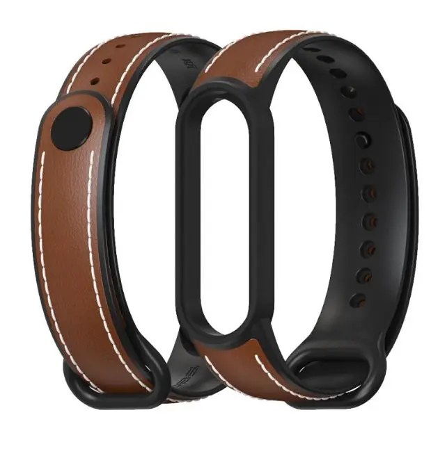 Ремінець для Xiaomi Mi Band 5/6 силікон + шкіра MiJobs Коричнево Чорний (1540703) - фото 2