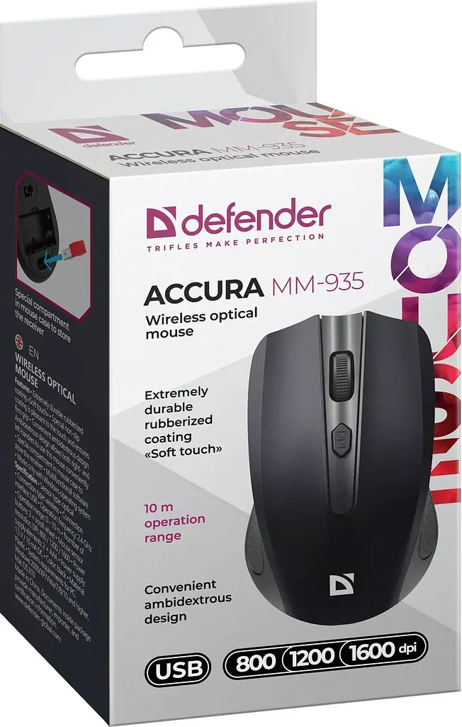 Мишка Defender Accura MM-935 бездротова, 4 кн. до 1600 dpi, чорна (52935) - фото 2