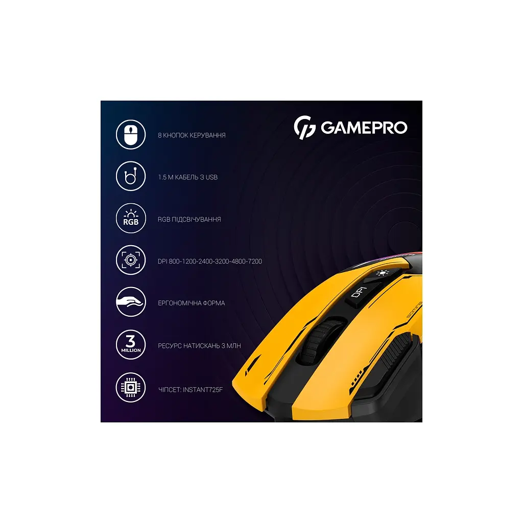 Мишка GamePro GM300Y USB Yellow/Black (GM300Y) - фото 9