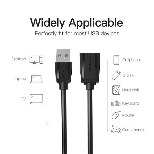 Подовжувач USB-USB 3.0 Vention F/M Flexible Round 5Gbps 1m Black (VAS-A45-B100) - фото 2