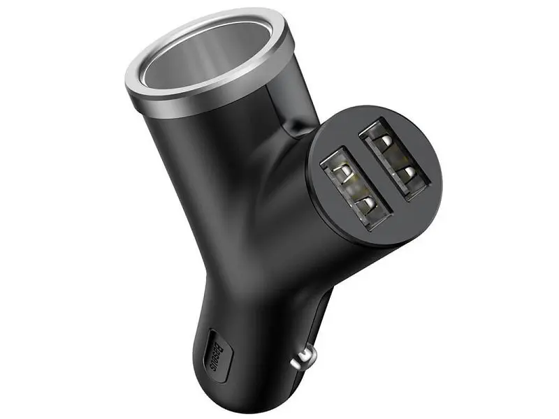 Автомобільний зарядний пристрій BASEUS Y type dual USB+cigarette lighter extended car charger 3.1 A Black (CCALL-YX01) - фото 3