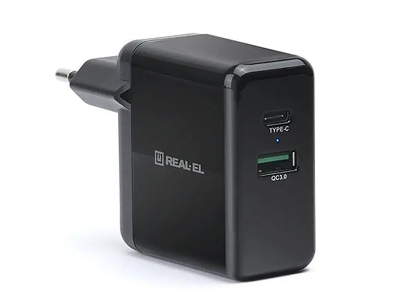 Мережевий зарядний пристрій REAL-EL CH-350 QC3.0 (2USB, 3A) Чорний - фото 2