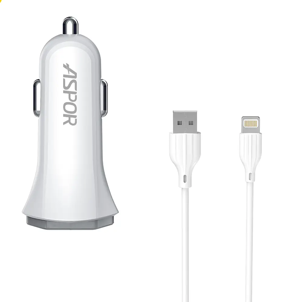 Автомобільний зарядний пристрій Aspor A903 (2USB/3.4A) + USB кабель Lightning- білий - фото 4