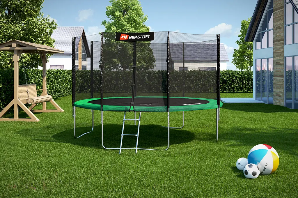 Батут Hop-Sport 12ft (366см) зелений із зовнішньою сіткою - фото 2