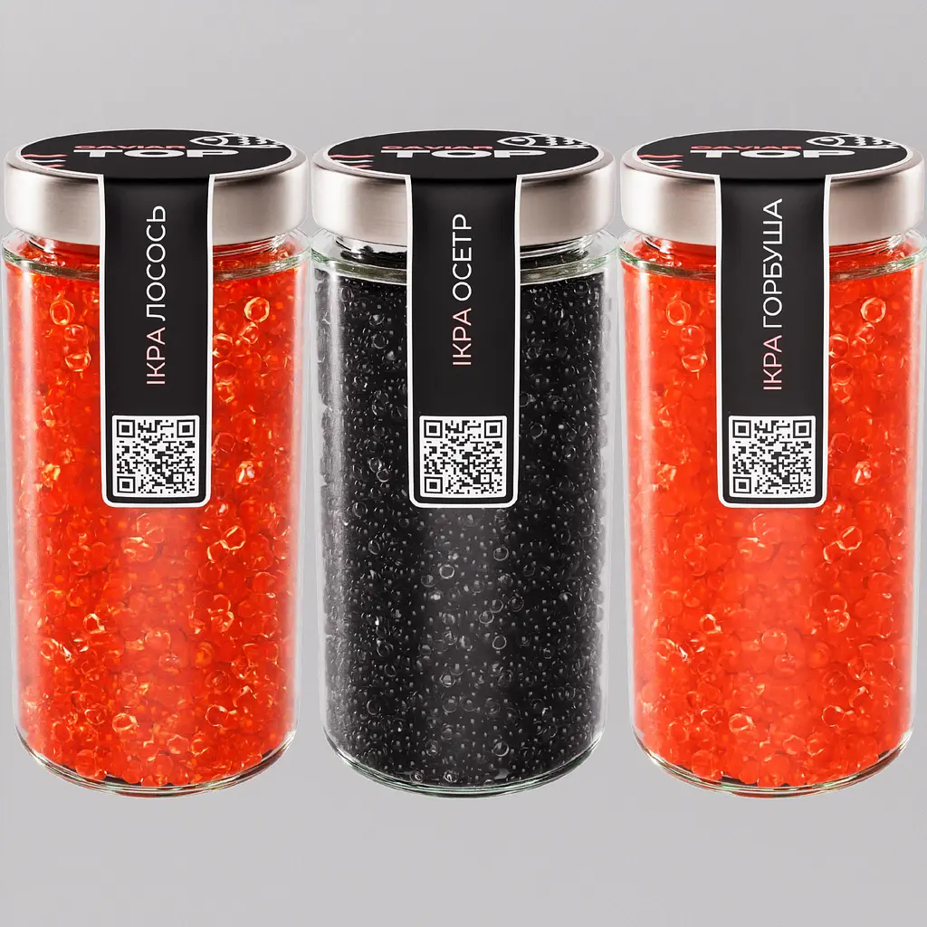 Ікра "Горбуша+Лосось+Осетр" CapsFood імітована в Банці 500+500+500 г