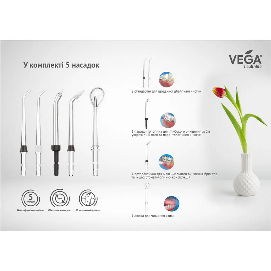 Портативний іригатор для ротової порожнини Vega VT-1000 W білий - фото 3